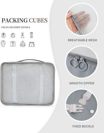 Набір органайзерів для подорожей Anjing (10 предметів), водонепроникні пакувальні куби для валізи, компактний набір для зберігання речей, темно-синій