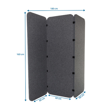 Акустична перегородка / мобільна перегородка FLEXMIUT EL 160*60*2,5 PET сірий hjh OFFICE