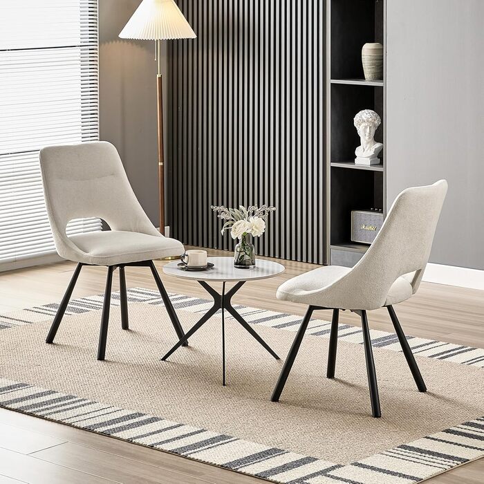 Набір обідніх стільців, 180° поворотний кухонний стілець, стільці для туалетного столика з імітацією бавовни-кашеміру, сучасний м'який стілець для вітальні з металевими ніжками (2 не поворотні, Бежевий)