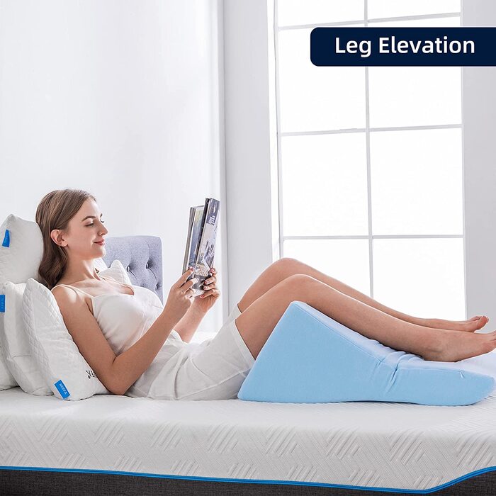 Подушка для читання в ліжко та диван - подушка-клинок з піною з пам'яті - ергономічна спинка та подушка для голови - ідеальна підтримка спини під час відпочинку, ігор, читання або перегляду телевізора - широка (стандартна ширина 82 см, блакитна)