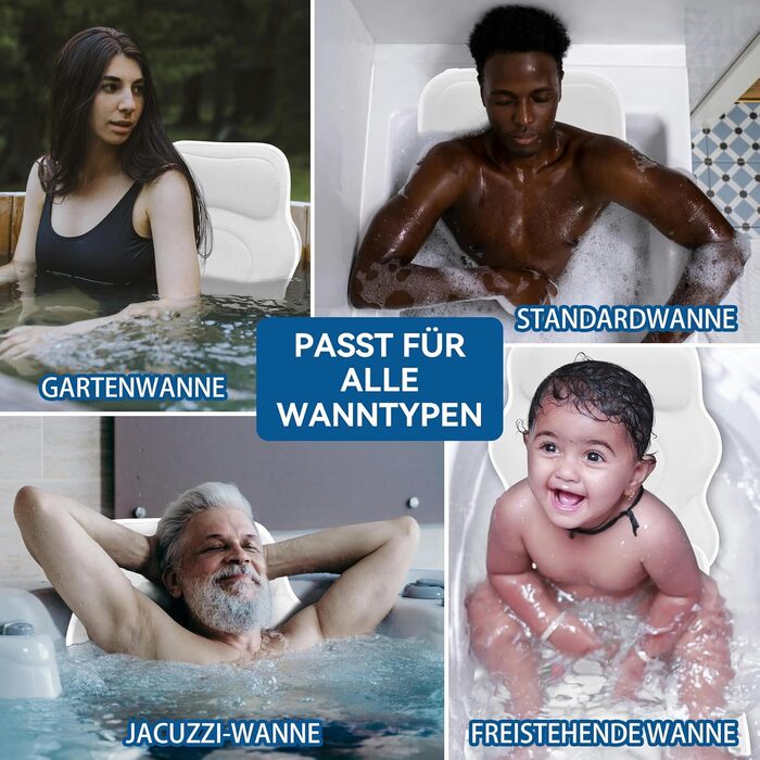 Подушка для ванни Luxus Dicke: повне тіло, підтримка голови, шиї та плечей. Комфорт та розслаблення. Аксесуари для спа.