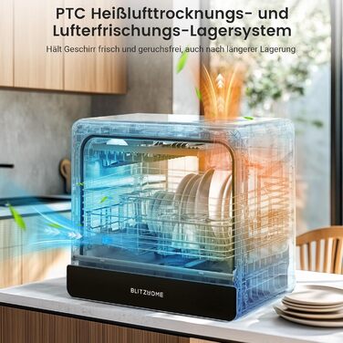 Міні посудомийна машина BLITZHOME з сенсорним керуванням, 9 програм, портативна для кемпінгу, 5.2L, з/без підключення до води, сушка, відкладений старт