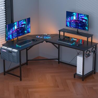 Ігровий стіл HaodaCulture 160x135 см з підставкою для монітора, 2 розетки та 2 USB-порт, кутовий, для комп'ютера, великий, 160 x 135 x 75 см