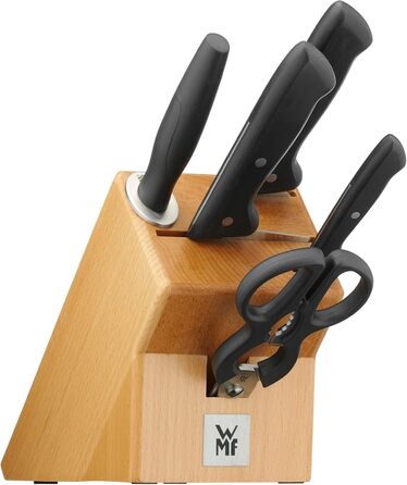 Набір ножів WMF Classic Line з блоком, 6 предметів, з лезами з нержавіючої сталі, точилка, ножиці, дерев'яний блок з дуба