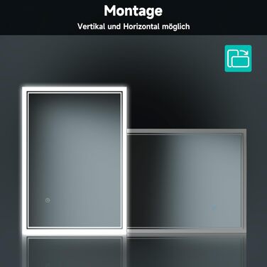 Дзеркало для ванної кімнати SONNI LED з підсвічуванням 80x60 см, прямокутне, біле