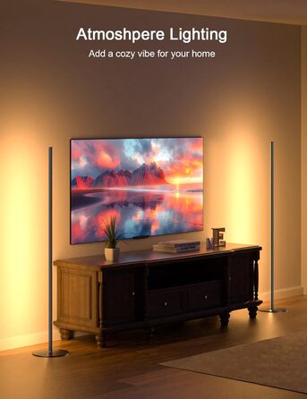 LED торшер для вітальні, білий з пультом ДУ, RGB 16 млн кольорів, синхронізація з музикою, 140 см, кутова лампа для ТБ, спальні, ігрової кімнати