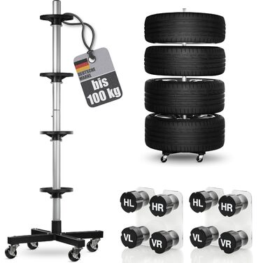 Стійка для шин Bonsport, до 225 мм, на колесах - органайзер для 8 шин з маркерами, вантажопідйомність 100 кг