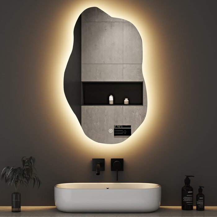 Дзеркало для ванної кімнати Boromal з підсвічуванням, овальне LED, 50x90 см, сенсорне керування, диммування, 3 кольори світла, стиль Jy02