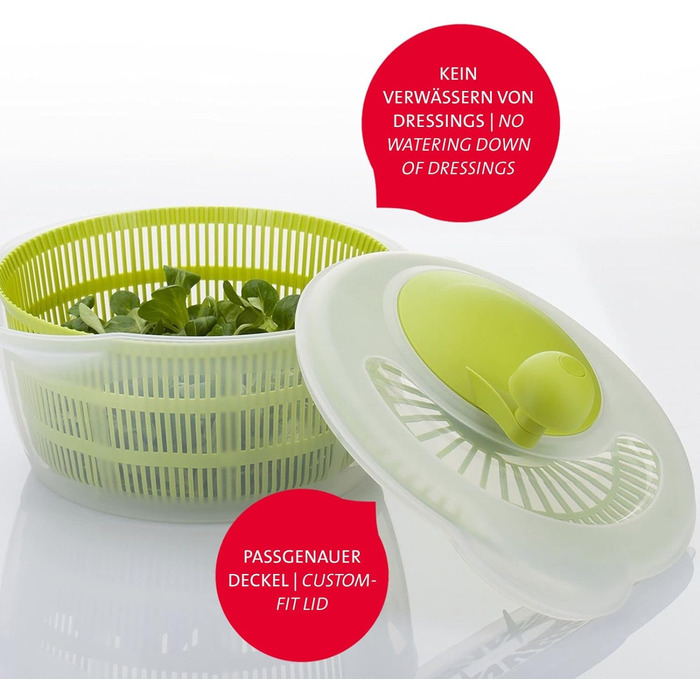 Westmark Salad Spinner, 5 л, ø 26 см, пластик, без бісфенолу А, Fortuna, прозорий/червоний, 243222E2 (яблучно-зелений, стандартний шейкер)