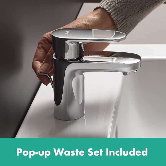 Змішувач для умивальника Hansgrohe Vernis Blend з витяжною системою, хром, висота виливу 70 мм, економічний (EcoSmart)