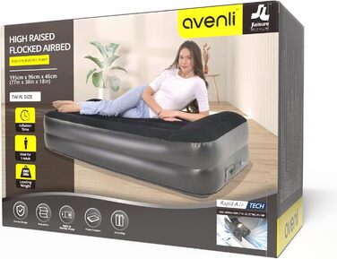 Надувний матрац-ліжко AVENLI для 2 осіб з інтегрованим насосом, самонадувний, висока ліжкомісць, з флокеним покриттям, 195x96x46 см (для кемпінгу та дому)