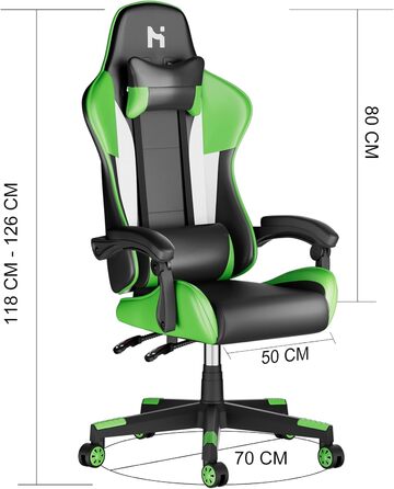 Ігрове крісло HLONONE, регульоване, з поперековою підтримкою, гоночний стиль, PU шкіра (зелений)