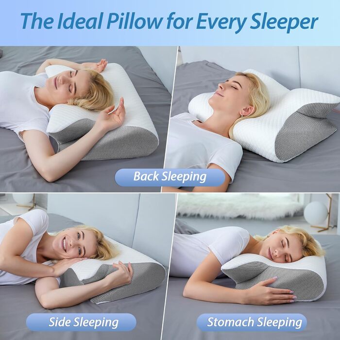 Ортопедична подушка HOMCA 2 в 1 з memory foam для сну на спині, боці та животі, 60x40x12/14 см, сіра