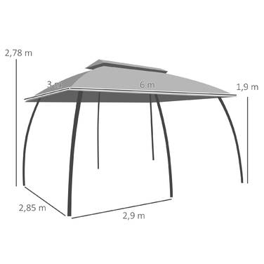 Намет для вечірок Outsunny Garden Pavilion 3 x 6 м з подвійним дахом і бічними стінками, сітки від мух до 15 осіб, оцинкований метал, темно-сірий