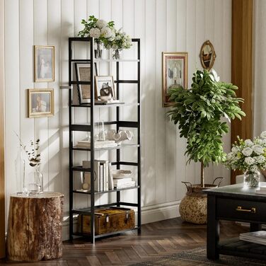 Багатоярусна полиця для книг, індустріальна з бамбуковим каркасом, дерев'яна полиця-вітрина для дому та офісу, органайзер для зберігання, рустикальний коричневий (чорний)