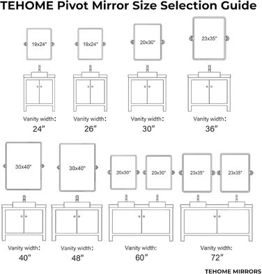 Дзеркало для ванної кімнати TEHOME 61x50.8 см, поворотне, матовий чорний, прямокутне, з металевим каркасом, косою косметичним дзеркалом для вертикального кріплення на стіну