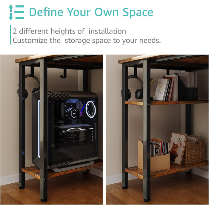 Комп'ютерний стіл Lufeiya з 4 висувними ящиками та полицями для зберігання. Сучасний стіл для дому, офісу, спальні, для студентів, під ПК. Рустичний коричневий, 119,4 см