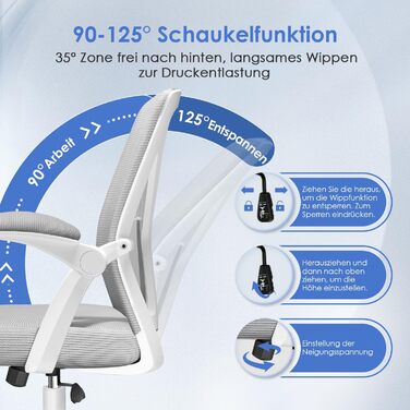 Офісний стіл Hinode з підйомними підлокітниками та функцією гойдання, 360° обертання, регульована висота, ергономічний стілець для дому та офісу з дихаючою сіткою, до 150 кг (Сірий, Стиль 1)