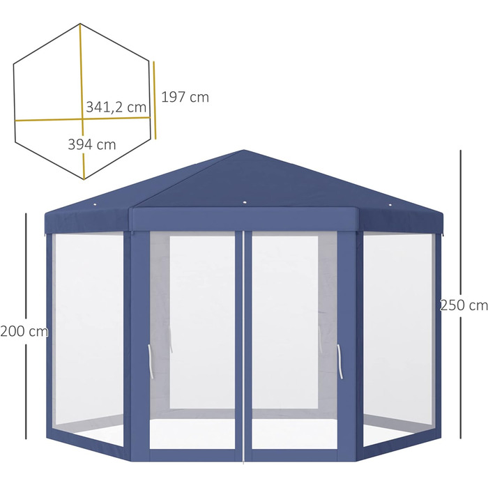 Садова альтанка Outsunny Альтанка з москітною сіткою Marquee Садовий намет Marquee 6-сторонній поліестер метал синій 394x394x250см