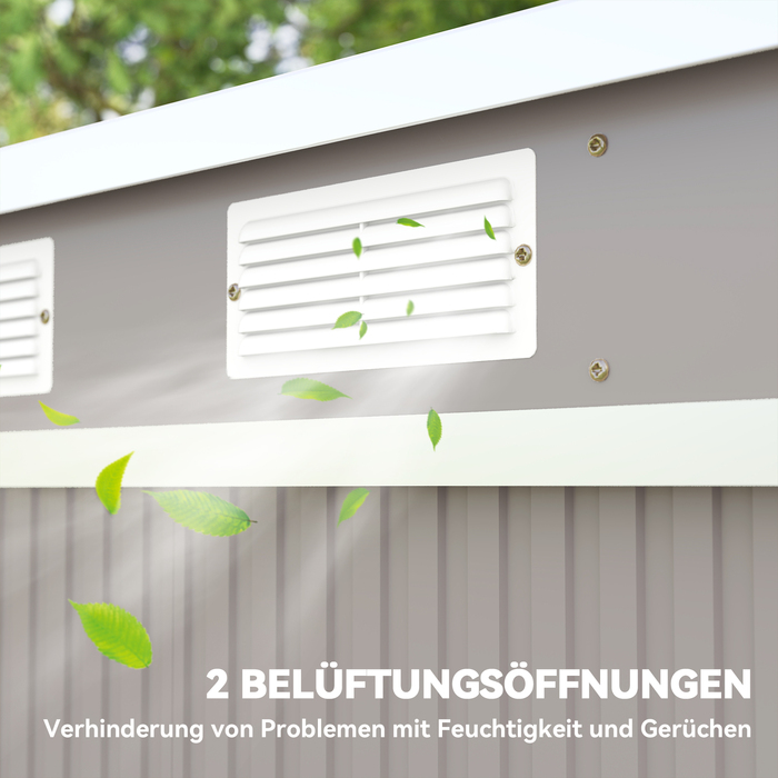 Сарай для інструментів, з вентиляційними вікнами, розсувними дверима, оцинкована сталь, 213 x 130 x 172 см, світло-сірий