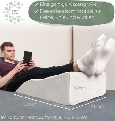 Подушка для ніг та підтримки ніг - для підйому ніг, фіксації колін, фіксації ніг, клиновидна подушка, підтримуюча подушка - ідеально як подушка для лімфи та венозна подушка, білий, плоска