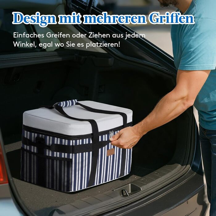 Термосумка-холодильник Lifewit 30л для пікніка, їжі та напоїв (Blaugrau Gestreift)