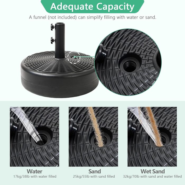 Підставка для парасольки Robuster Helios&Hestia, пластикова, для вулиці, з можливістю засипання водою/піском, 31,8 кг, чорна