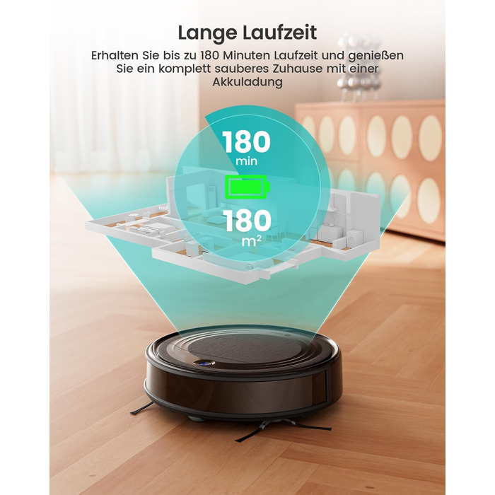 Робот-пилосос LEFANT M310: потужність 4500Pa, 180 хвилин роботи, 4 режими, Wi-Fi, керування через додаток та Alexa, для тварин та твердих підлог