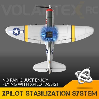 Радіокерований літак Volantexrc P-47 RTF 2.4GHz з гіростабілізацією, USB зарядкою, акумулятором та пультом – для початківців та досвідчених пілотів