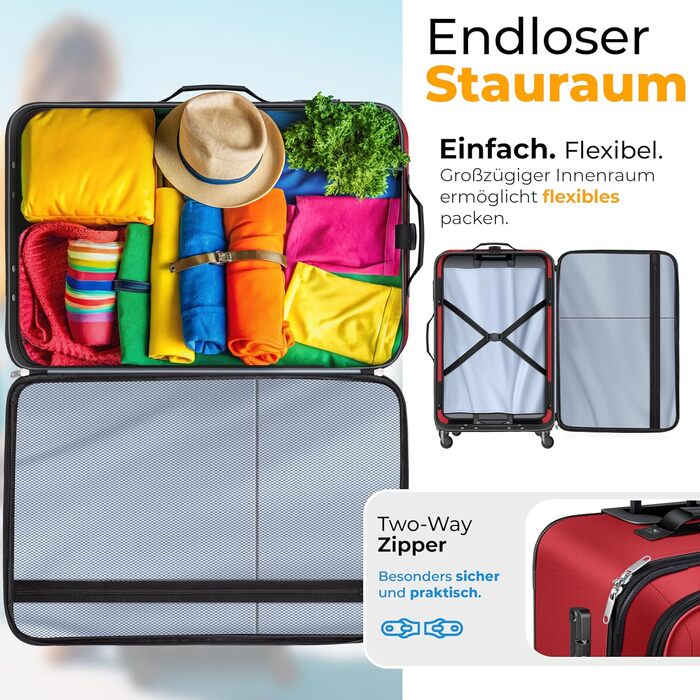 Набір валіз KESSER® 4 шт. | Тріумф валіз з тканини з кодовим замком TSA, 360° колесами та телескопічною ручкою | Косметичка, ручна поклажа, великі валізи для подорожей та бізнесу (Червоний)