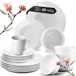 Набір посуду Moritz & Moritz BASIC 36 предметів на 12 осіб, білий фарфор - обідні, десертні тарілки та салатники