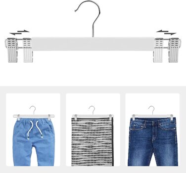 Вішалка для брюк SONGMIC, комплект з 8 предметів, дерев'яна вішалка для спідниці з регульованими зажимами, нековзна, для брюк, шорт і спідниць, Біла CRW0