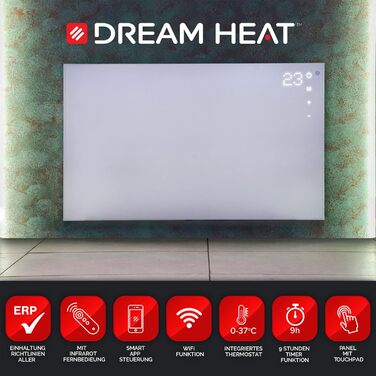 Інфрачервоний обігрівач DREAM HEAT з пультом дистанційного керування, енергозбереження, сенсорна панель, WIFI, керування APP, функція ТАЙМЕРА, електричний обігрівач, випромінювач, термостат, електричний обігрівач, інфрачервоний (960 Вт)