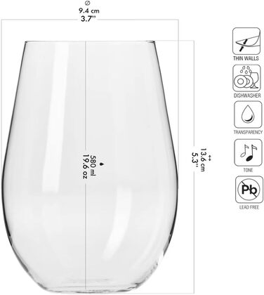 Набір келихів для коньяку KROSNO Harmony (6 шт., 550 мл) | Скляні келихи для коньяку, келихи для віскі, келихи для напоїв