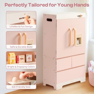 Дерев'яна іграшкова кухня ROBUD для дітей з реалістичним аксесуаром, набір іграшкової кухні з багатьма функціями, сучасний дизайн, подарунок від 3 років (холодильник)