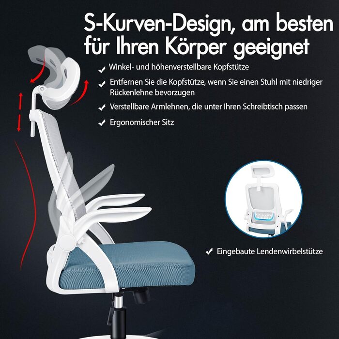 Офісний крісло ALFORDSON з динамічною підтримкою попереку, чорний (Arc - Синій та Сірий)