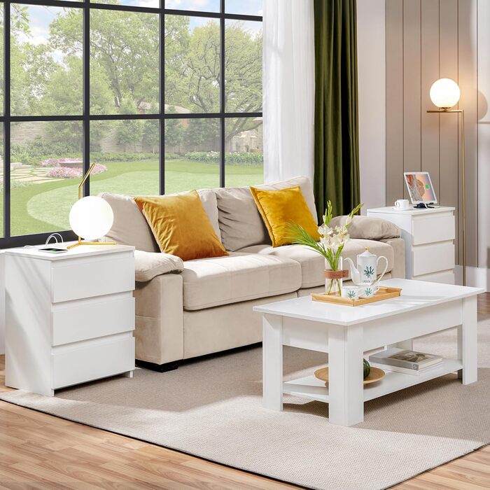 Нічний столик Yaheetech з 3 висувними ящиками, 2 розетками AC та 2 USB-портами, для спальні/вітальні