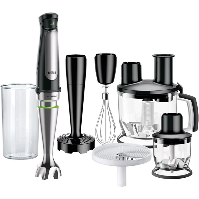 Блендер Braun MultiQuick 7 MQ 7087X, погружний, 1000 Вт, нержавіюча сталь, ActiveBlade, 5 насадок, чорний