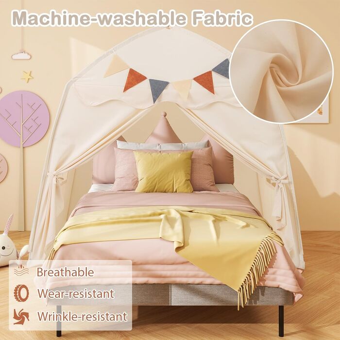 Дитяче намет-ігровий будиночок HOMASIS з 20 зірками, 12 вінцями, килимком, 2 вікнами та шторою. Ідеальний для хлопчиків та дівчаток. Намет-палатка для дитячої кімнати (Бежевий)