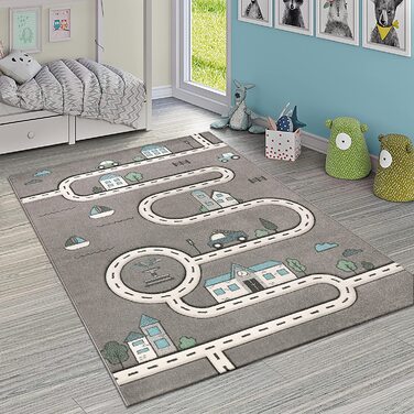 Дитячий домашній килим Paco для дитячої кімнати сучасний навчальний килим вуличний автомобільний дизайн будинку Розмір (200x290 см, різнокольоровий)