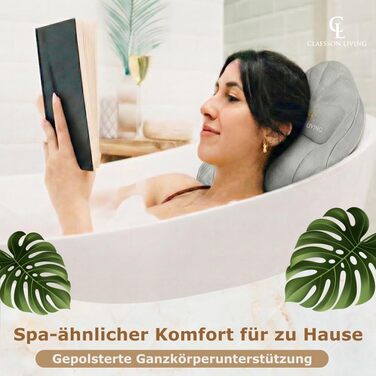 Подушка для ванни повний корпус (126x41 см) з підголівником (13 см) - біла (антрацит) - підтримка шиї, спини та ніг + сумка для прання та подорожей