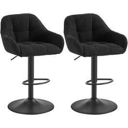 Набір з 2 барних стільців WOLTU, регульована висота, з підніжкою, обертаються, з м'яким сидінням, чорний, метал, Chenille Cord