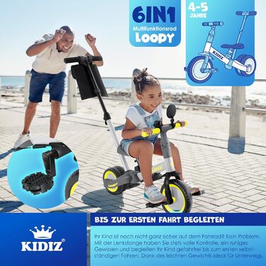 Біговел-триколіс KIDIZ 6-в-1 для дітей від 1 до 5 років (до 25 кг), сірий: з ручкою, захисним бампером, ременем безпеки, дзвінком та дзеркалом