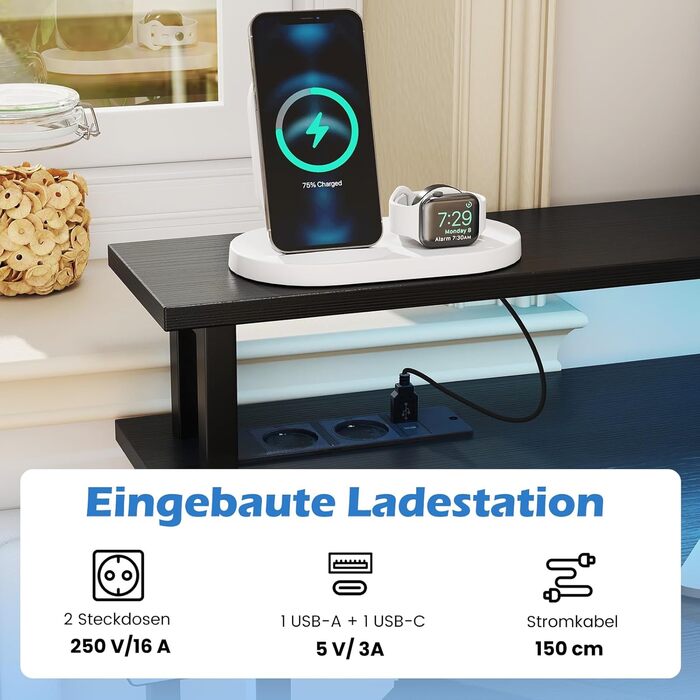 COSTWAY кутовий стіл з зарядкою, трикутник, LED-підсвітка, підставка для клавіатури та монітора, геймінговий, для дому/офісу (білий/чорний)