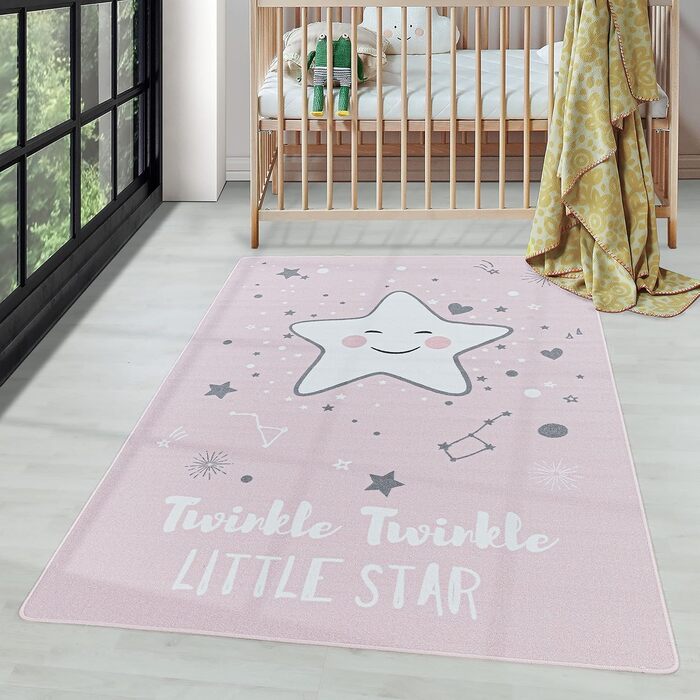 Дитячий килимок Star Design - Килим з коротким ворсом Дитяча кімната для дівчаток і хлопчиків Нековзний м'який ворс - Ігровий килимок, який можна прати Дитячий килимок Ігровий килимок Дитяча кімната (140 х 200 см, рожевий)