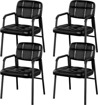 Крісла для відвідувачів Yaheetech, крісла для очікування, крісла для гостей з підлокітниками та спинкою, крісла для конференц-залу, крісла для вітальні, оббивка з екошкіри, чорний колір, набір з 4 шт., розмір 58x60x85 см