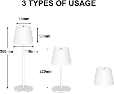 Акумуляторна LED-лампа Antela для дому та вулиці, диммер, 3 кольори, IP44, метал, 2 шт.