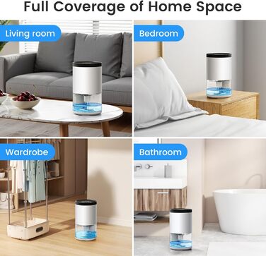 Електричний осушувач повітря без контейнера, 1000 мл, компактний, тихий, з автовимкненням, портативний, для офісу, спальні, ванної кімнати, білий