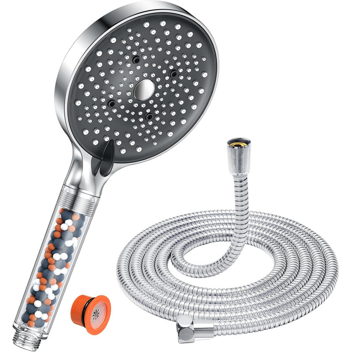 Душова лійка з шлангом YEAUPE PRO, 1,6 м, водозберігаюча, фільтр, 6 режимів, 130 мм, хром
