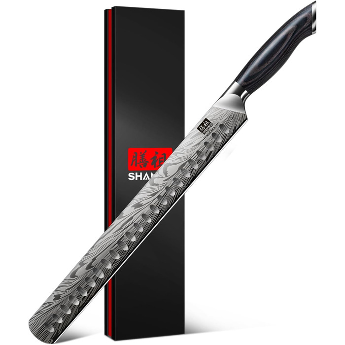 Японський кухонний ніж SHAN ZU з порошкової сталі, 30 см. Професійний ніж шеф-кухаря з високим вмістом вуглецю, ергономічна ручка з паккавуда. (Транжирний ніж)